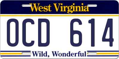 WV license plate OCD614