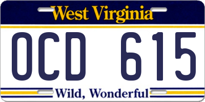 WV license plate OCD615