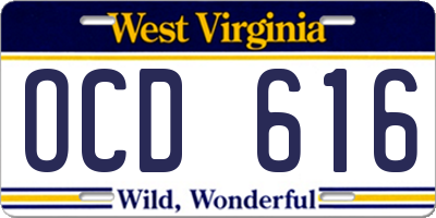 WV license plate OCD616
