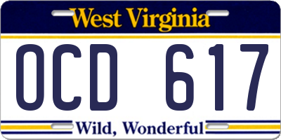 WV license plate OCD617