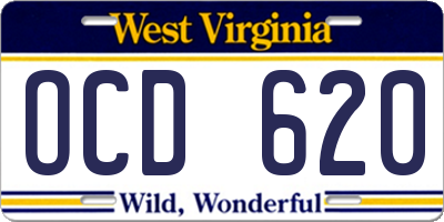 WV license plate OCD620