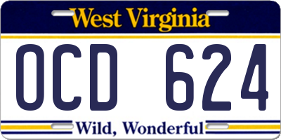 WV license plate OCD624