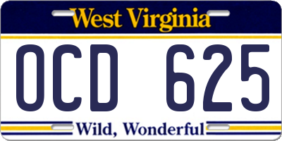 WV license plate OCD625