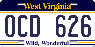 WV license plate OCD626