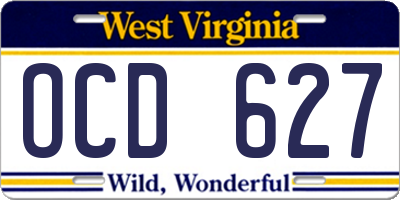 WV license plate OCD627