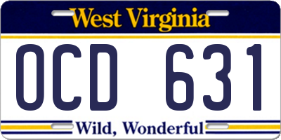 WV license plate OCD631