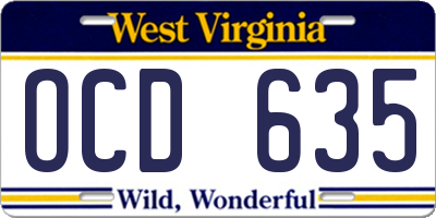 WV license plate OCD635