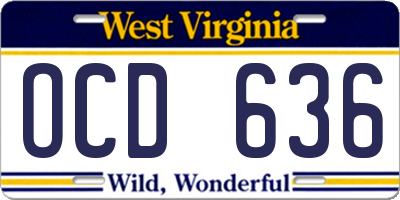 WV license plate OCD636