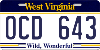 WV license plate OCD643
