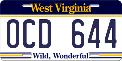 WV license plate OCD644