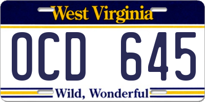 WV license plate OCD645