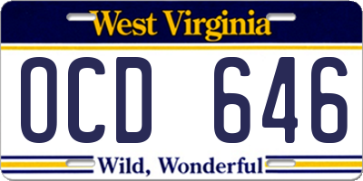 WV license plate OCD646