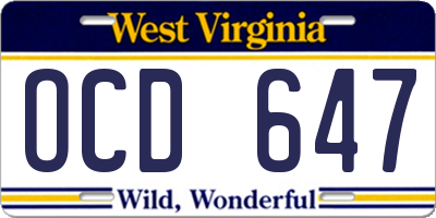 WV license plate OCD647