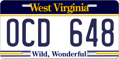 WV license plate OCD648