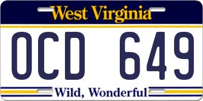 WV license plate OCD649
