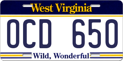 WV license plate OCD650