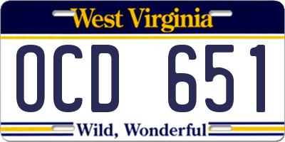 WV license plate OCD651