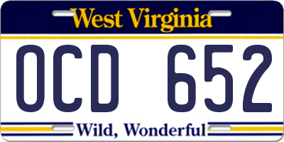 WV license plate OCD652