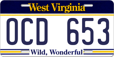 WV license plate OCD653
