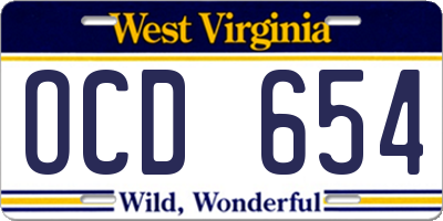 WV license plate OCD654
