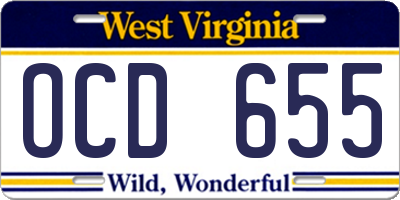 WV license plate OCD655