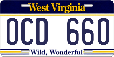 WV license plate OCD660