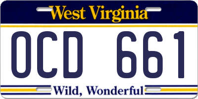 WV license plate OCD661