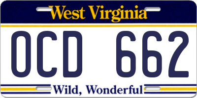 WV license plate OCD662
