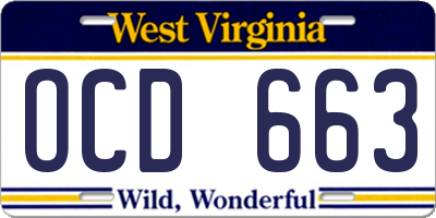 WV license plate OCD663