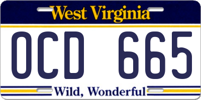 WV license plate OCD665