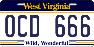 WV license plate OCD666