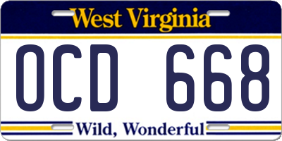 WV license plate OCD668