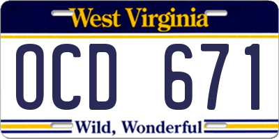 WV license plate OCD671