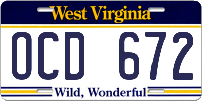 WV license plate OCD672