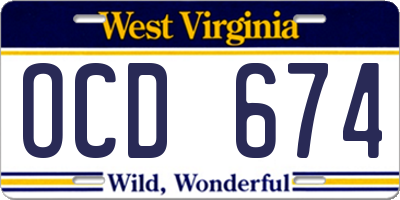WV license plate OCD674