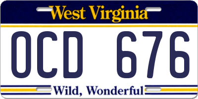 WV license plate OCD676