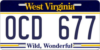 WV license plate OCD677