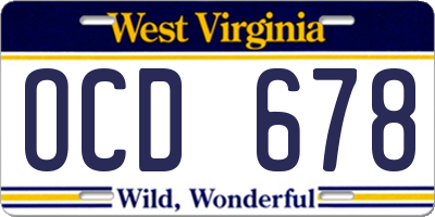WV license plate OCD678