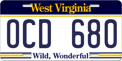 WV license plate OCD680