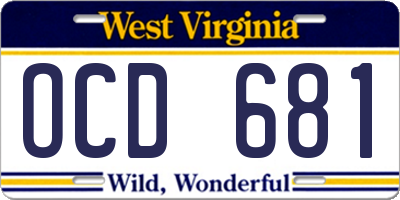 WV license plate OCD681