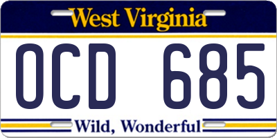 WV license plate OCD685