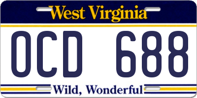 WV license plate OCD688
