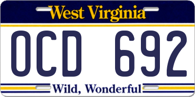 WV license plate OCD692