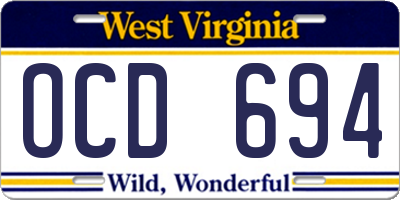 WV license plate OCD694
