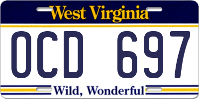 WV license plate OCD697