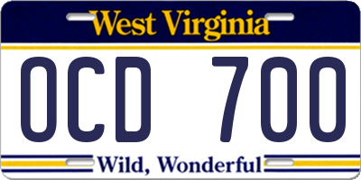 WV license plate OCD700