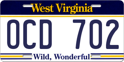 WV license plate OCD702