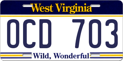 WV license plate OCD703