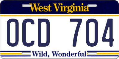 WV license plate OCD704