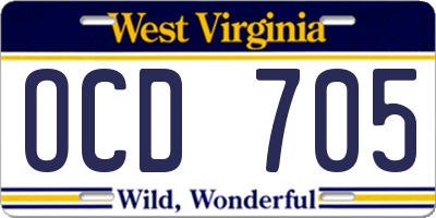 WV license plate OCD705